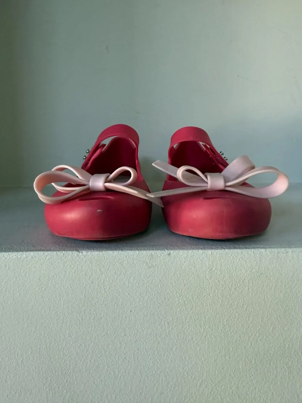 Mini Melissa Pink Jelly Mary Jane Flats Bow Vegan Shoes Size 2